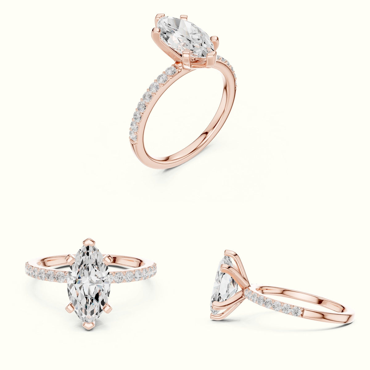 Marquise Corner Prong Lab-Grown Solitaire Ring — Rose gold, on the hand | Crystal N Cuts