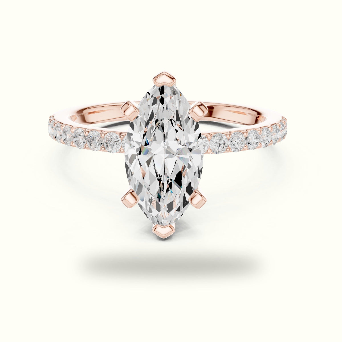 Marquise Corner Prong Lab-Grown Solitaire Ring — Rose gold, front view | Crystal N Cuts