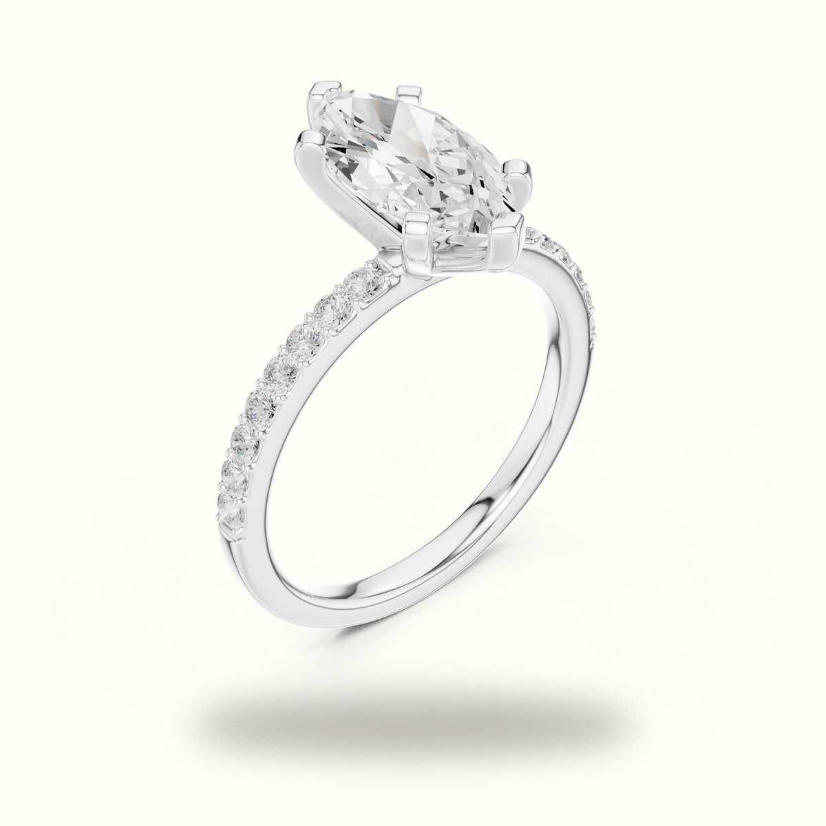 Marquise Corner Prong Lab-Grown Solitaire Ring — White gold, view 2 | Crystal N Cuts