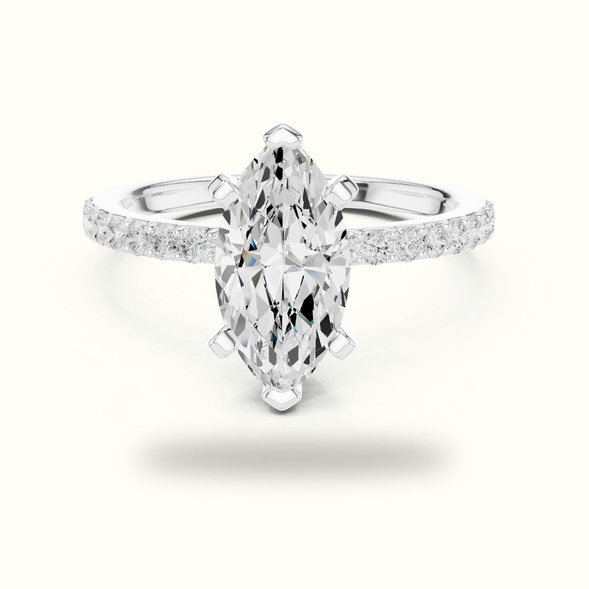 Marquise Corner Prong Lab-Grown Solitaire Ring — White gold, front view | Crystal N Cuts