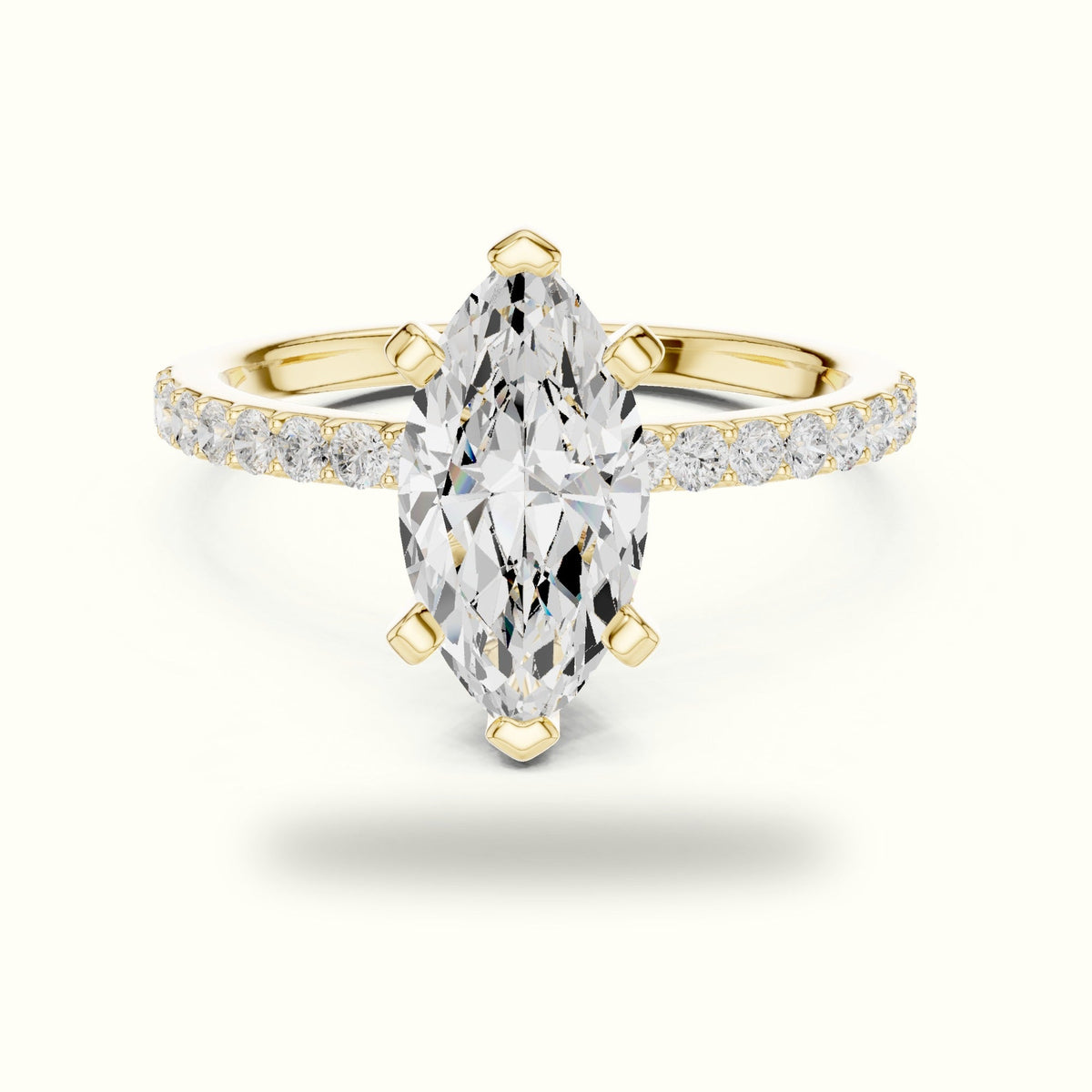 Marquise Corner Prong Lab-Grown Solitaire Ring — Yellow gold, front view | Crystal N Cuts