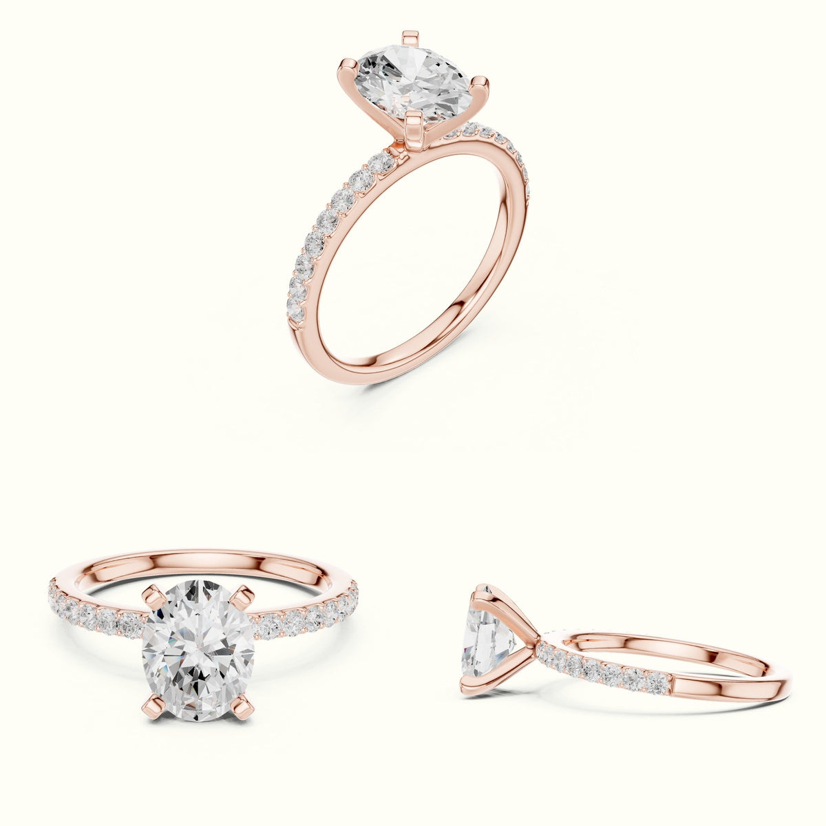Oval Corner Prong Lab-Grown Solitaire Ring — Rose gold, on the hand | Crystal N Cuts