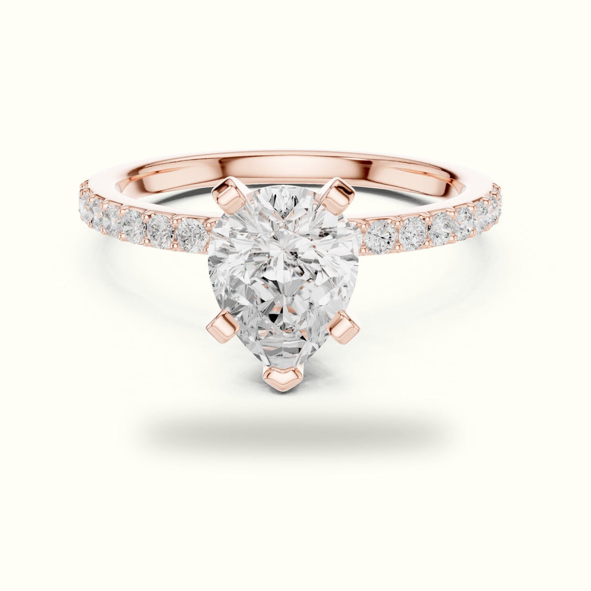 Pear Peg Head Lab-Grown Diamond Solitaire Ring — Rose gold, front view | Crystal N Cuts