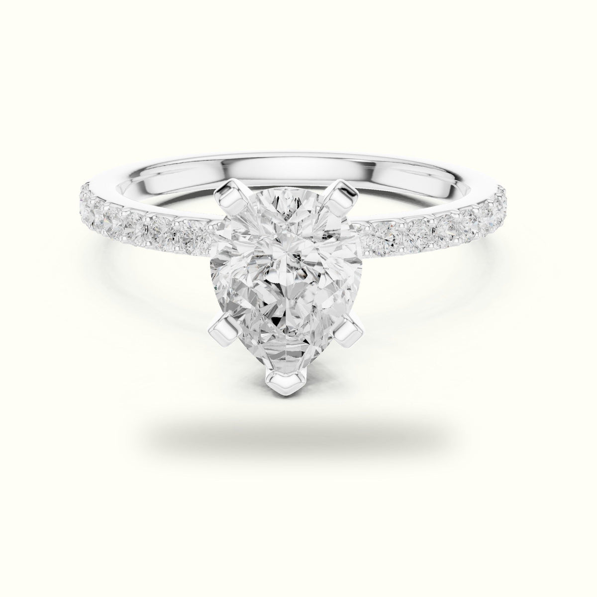 Pear Peg Head Lab-Grown Diamond Solitaire Ring — White gold, front view | Crystal N Cuts