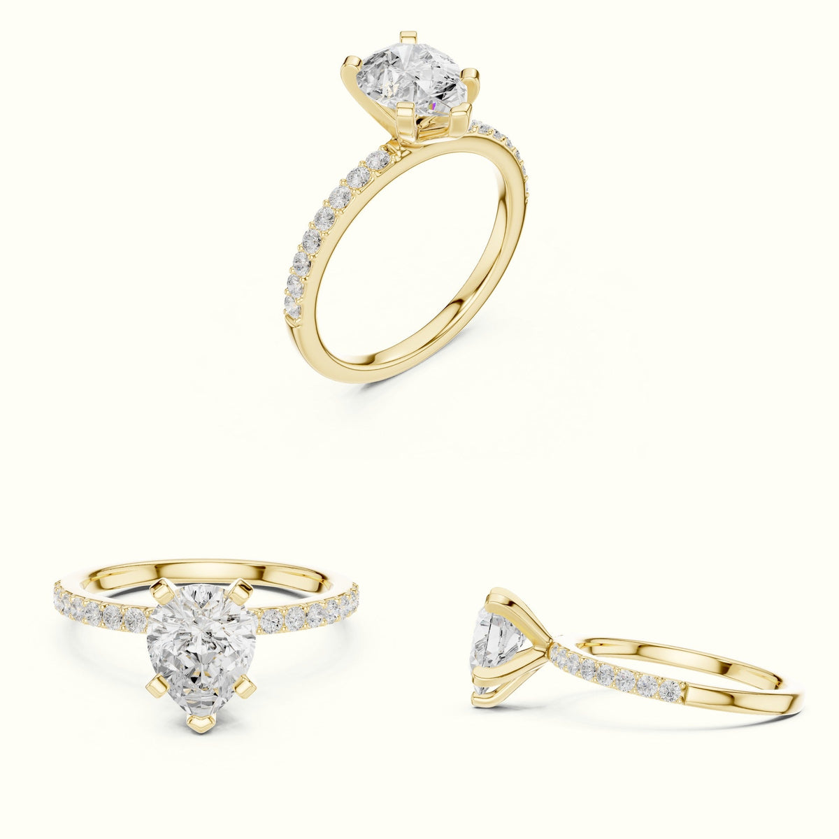 Pear Peg Head Lab-Grown Diamond Solitaire Ring — Yellow gold, on the hand | Crystal N Cuts