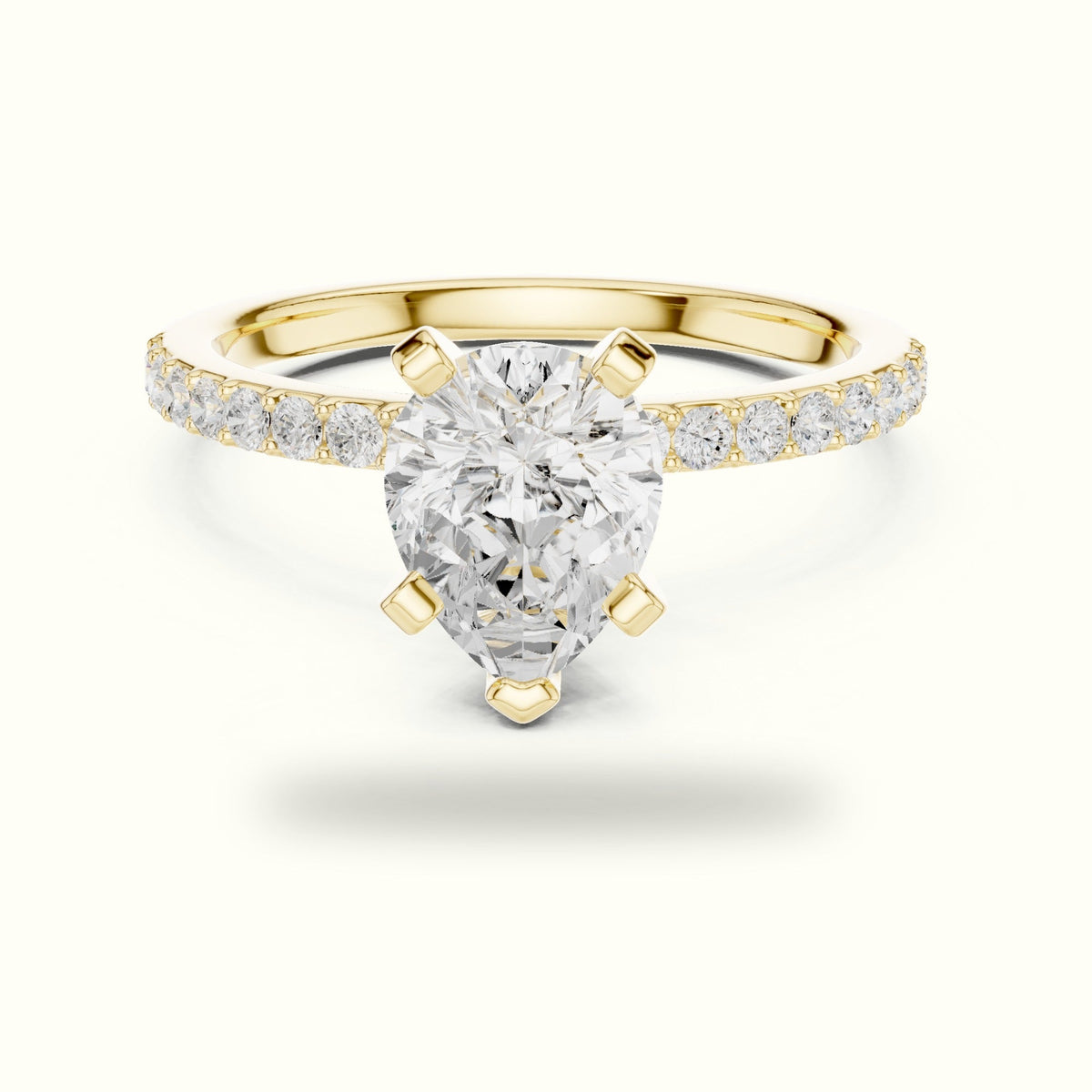 Pear Peg Head Lab-Grown Diamond Solitaire Ring — Yellow gold, front view | Crystal N Cuts