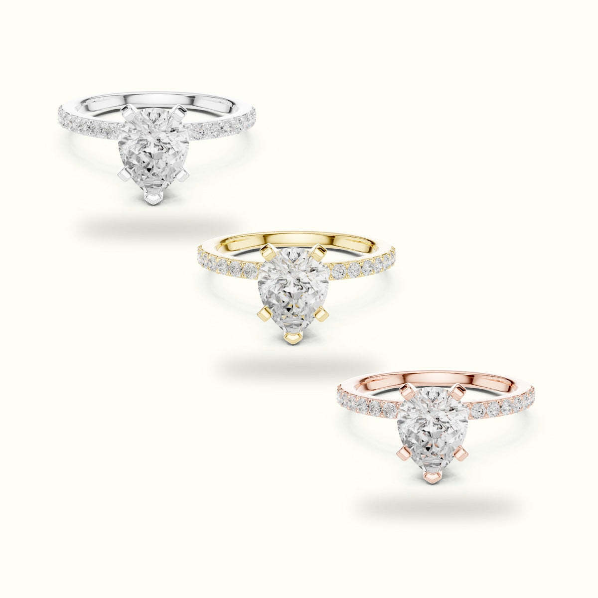 Pear Peg Head Lab-Grown Diamond Solitaire Ring — White gold, front view | Crystal N Cuts