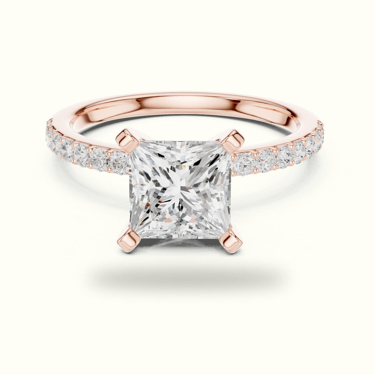 Princess Cathedral Lab-Grown Diamond Solitaire Ring — Rose gold, front view | Crystal N Cuts