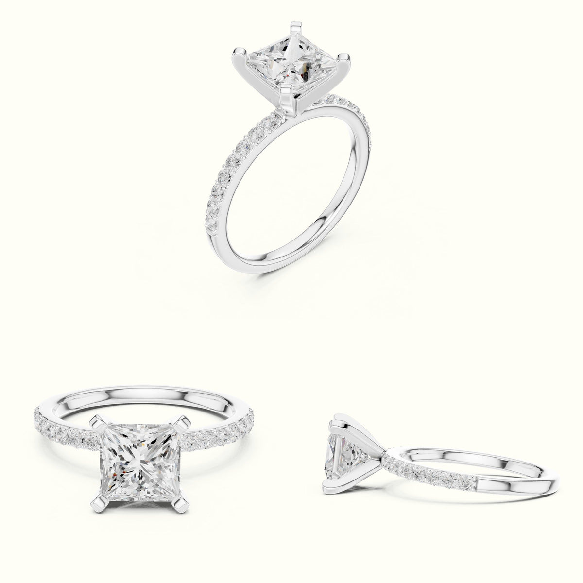 Princess Cathedral Lab-Grown Diamond Solitaire Ring — White gold, on the hand | Crystal N Cuts