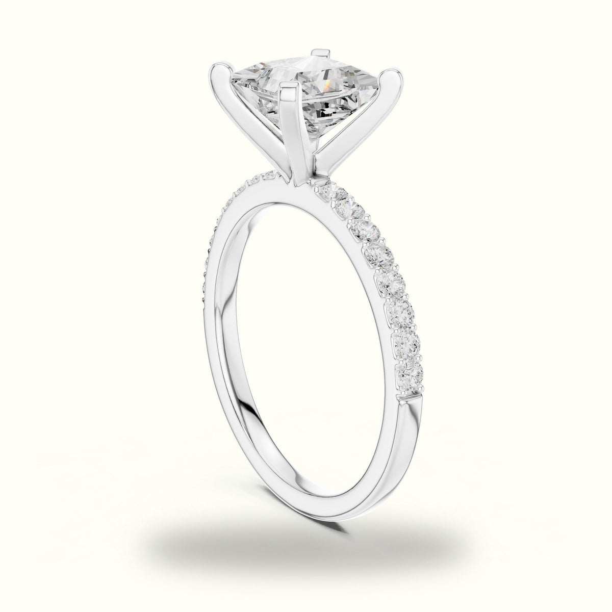 Princess Cathedral Lab-Grown Diamond Solitaire Ring — White gold, view 1 | Crystal N Cuts