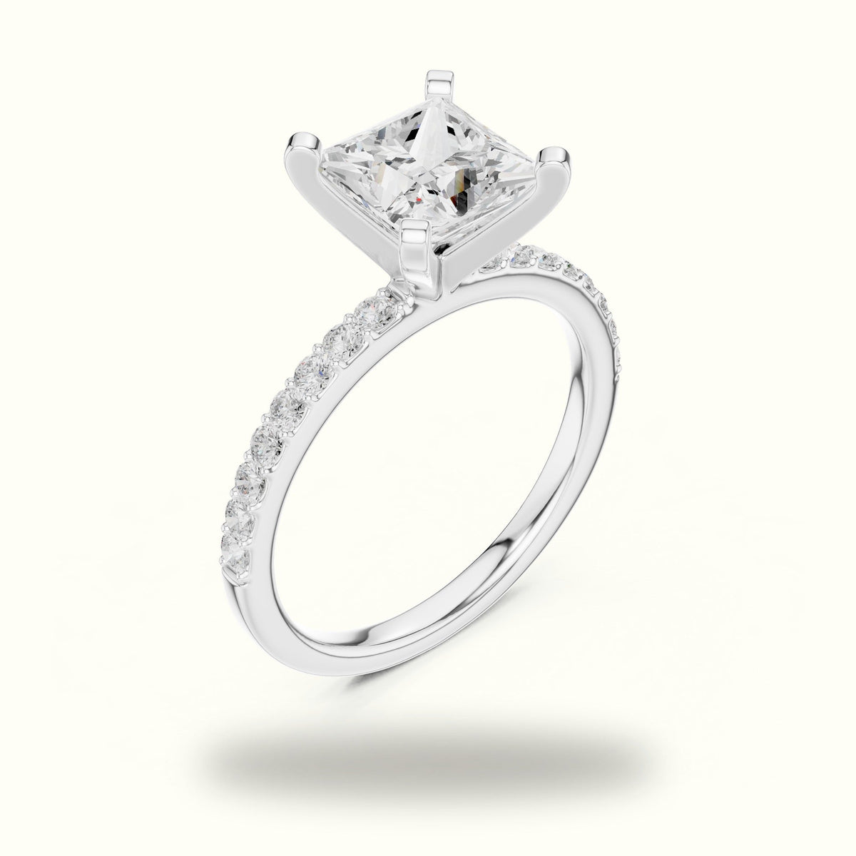 Princess Cathedral Lab-Grown Diamond Solitaire Ring — White gold, view 2 | Crystal N Cuts
