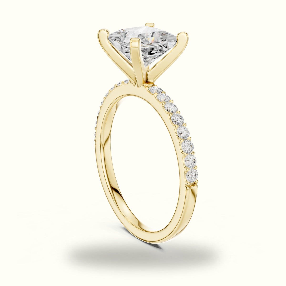 Princess Cathedral Lab-Grown Diamond Solitaire Ring — Yellow gold, view 1 | Crystal N Cuts