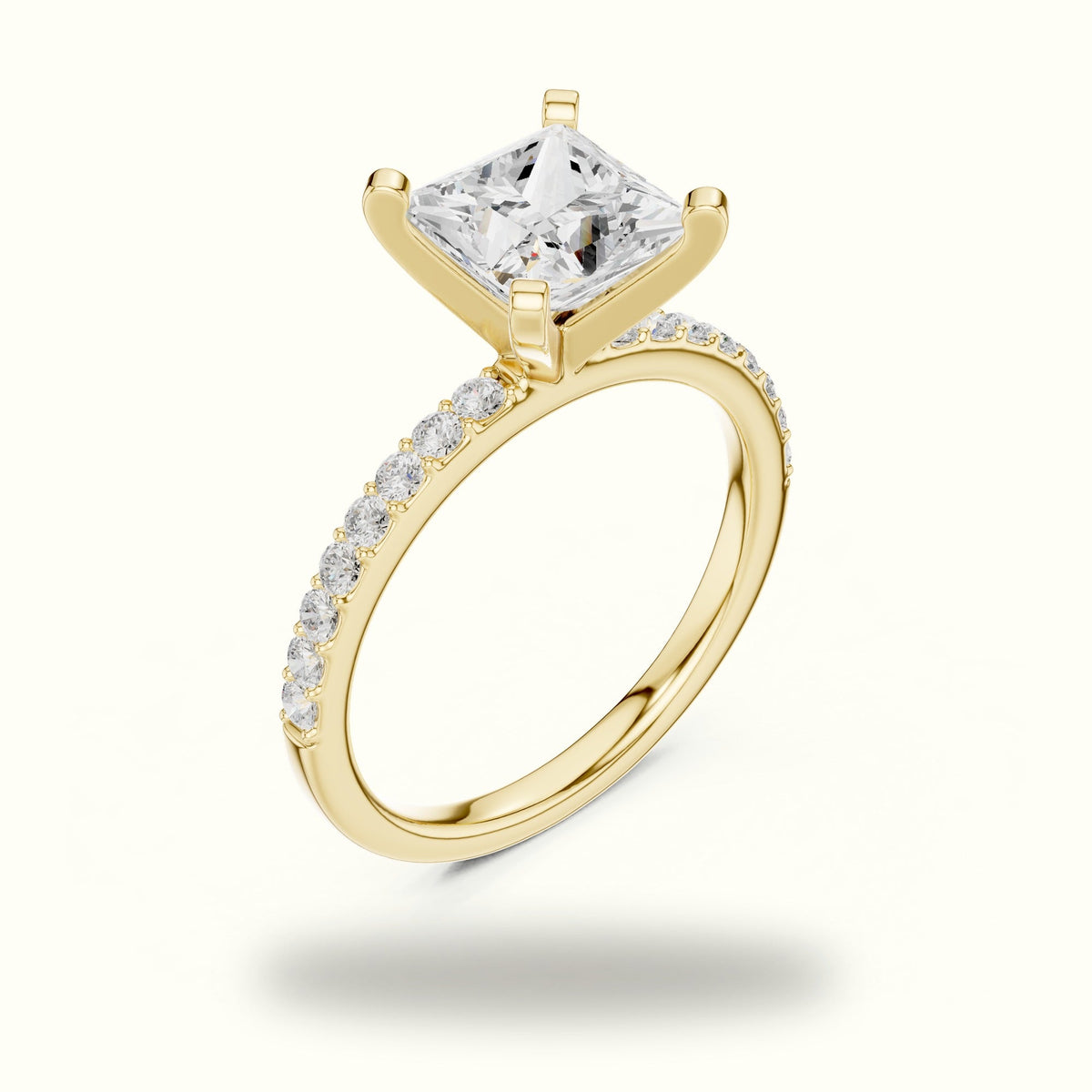 Princess Cathedral Lab-Grown Diamond Solitaire Ring — Yellow gold, view 2 | Crystal N Cuts