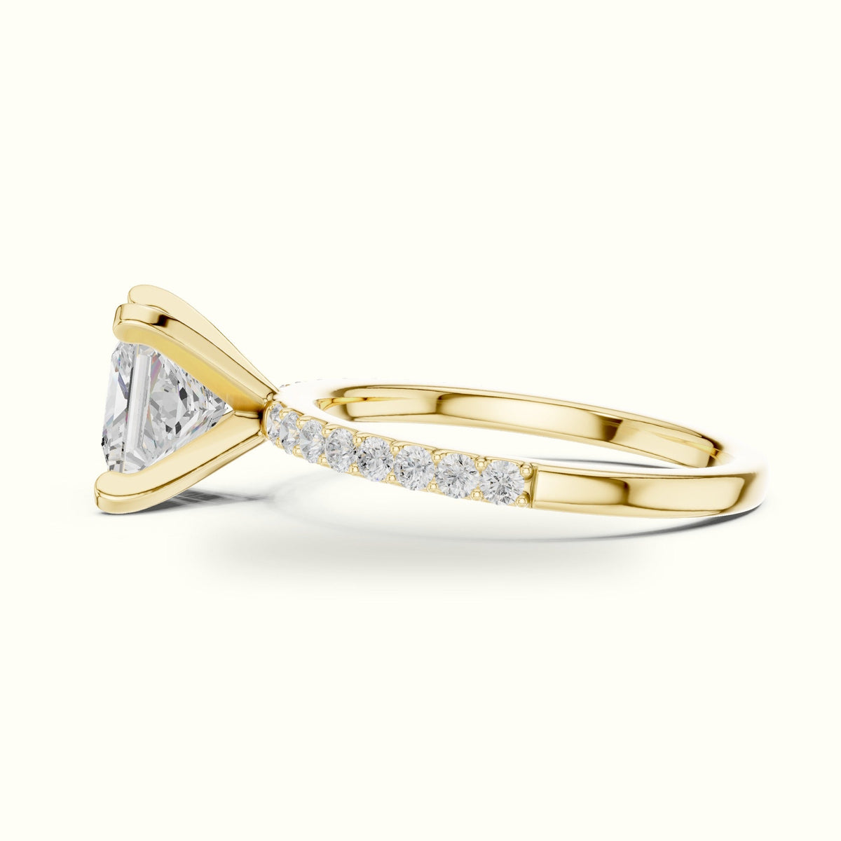 Princess Cathedral Lab-Grown Diamond Solitaire Ring — Yellow gold, view 3 | Crystal N Cuts