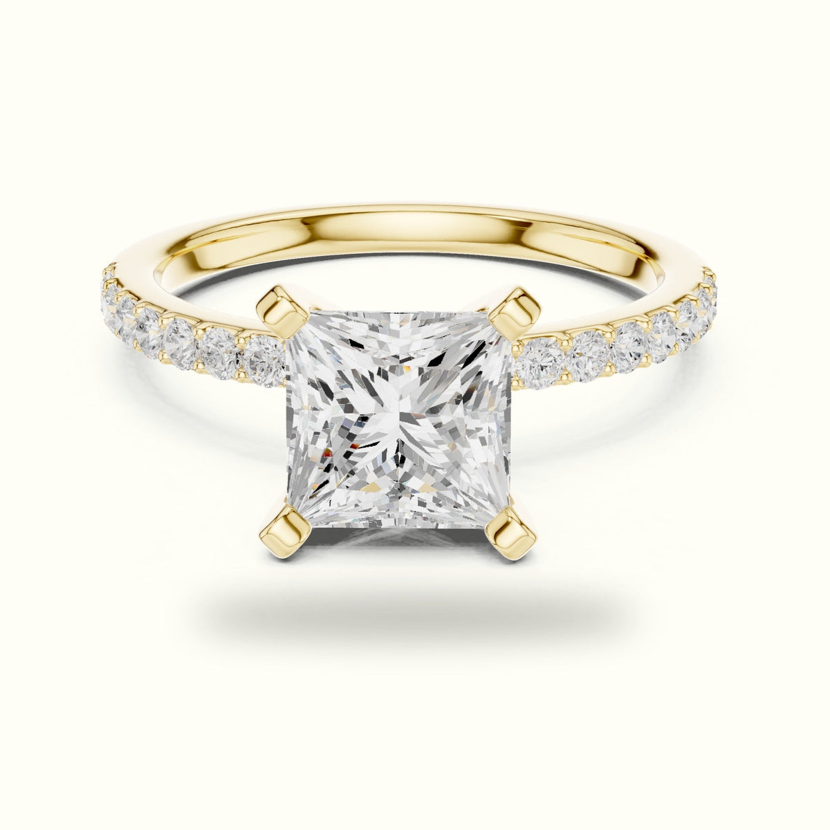 Princess Cathedral Lab-Grown Diamond Solitaire Ring — Yellow gold, front view | Crystal N Cuts