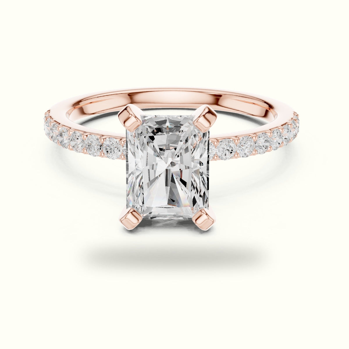 Radiant Corner Prong Lab-Grown Solitaire Ring — Rose gold, front view | Crystal N Cuts