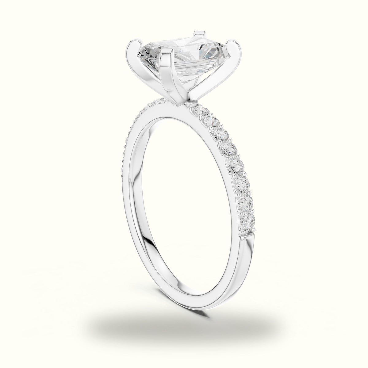 Radiant Corner Prong Lab-Grown Solitaire Ring — White gold, view 1 | Crystal N Cuts