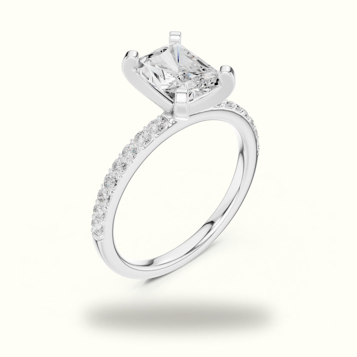 Radiant Corner Prong Lab-Grown Solitaire Ring — White gold, view 2 | Crystal N Cuts