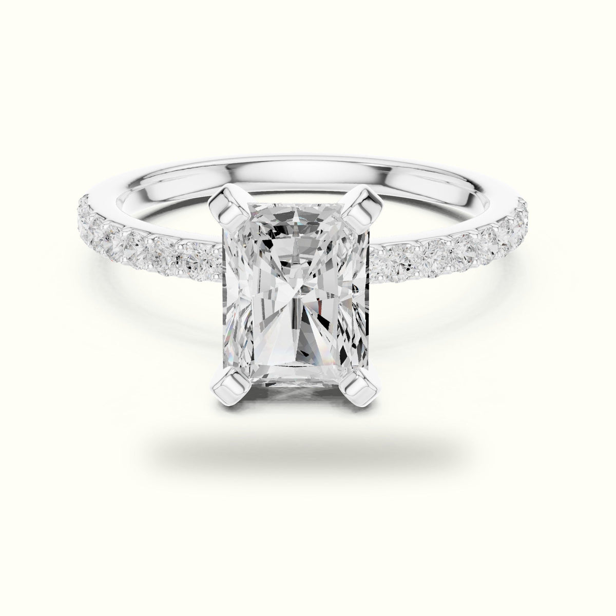 Radiant Corner Prong Lab-Grown Solitaire Ring — White gold, front view | Crystal N Cuts