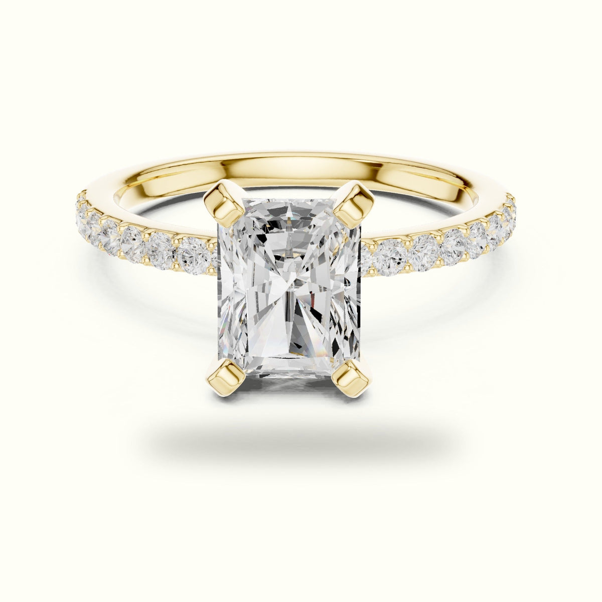 Radiant Corner Prong Lab-Grown Solitaire Ring — Yellow gold, front view | Crystal N Cuts