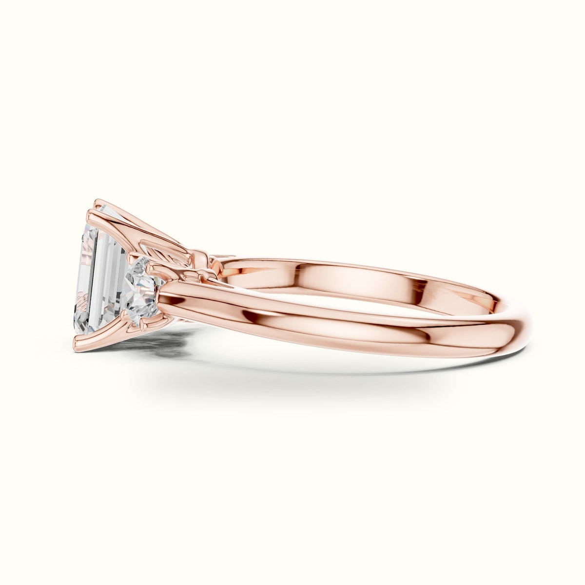Emerald Three-Stone Lab-Grown Diamond Ring — Rose gold, view 3 | Crystal N Cuts