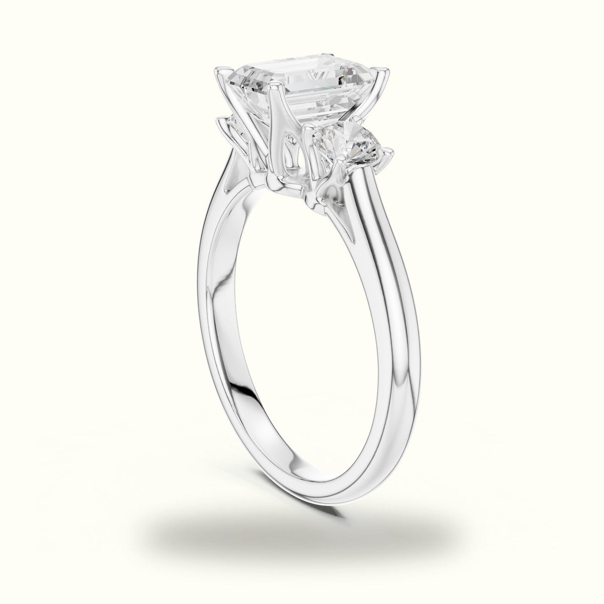Emerald Three-Stone Lab-Grown Diamond Ring — White gold, view 1 | Crystal N Cuts