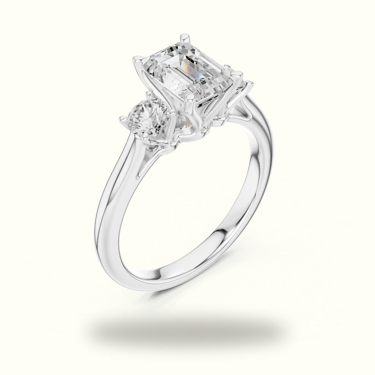Emerald Three-Stone Lab-Grown Diamond Ring — White gold, view 2 | Crystal N Cuts