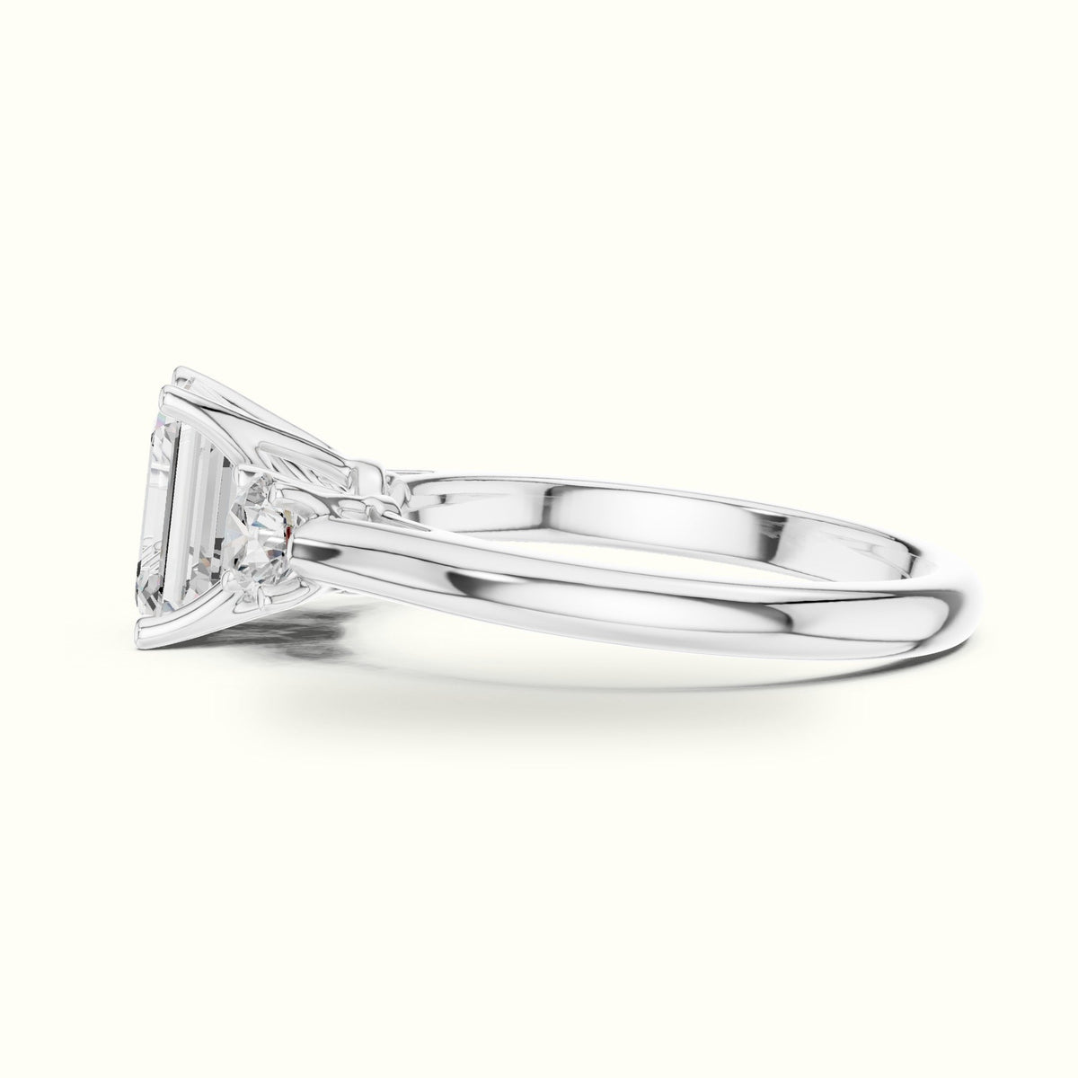 Emerald Three-Stone Lab-Grown Diamond Ring — White gold, view 3 | Crystal N Cuts