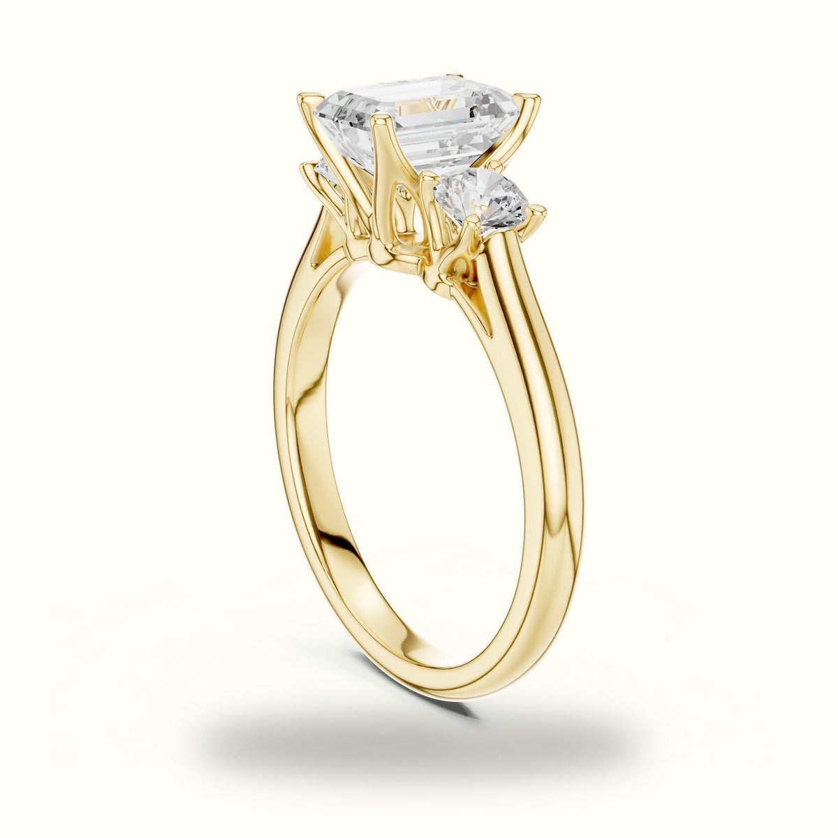 Emerald Three-Stone Lab-Grown Diamond Ring — Yellow gold, view 1 | Crystal N Cuts