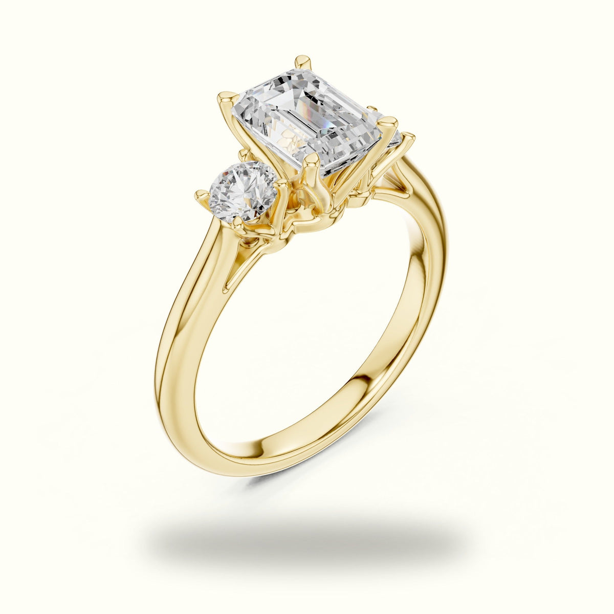 Emerald Three-Stone Lab-Grown Diamond Ring — Yellow gold, view 2 | Crystal N Cuts