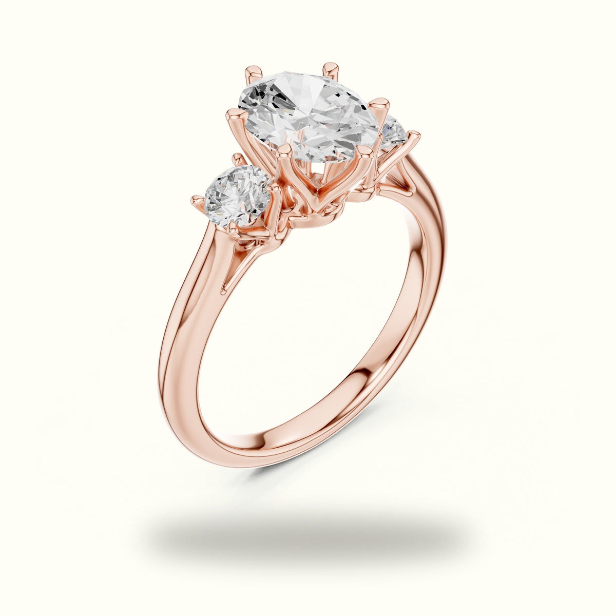 Oval Three-Stone Lab-Grown Diamond Ring — Rose gold, view 2 | Crystal N Cuts
