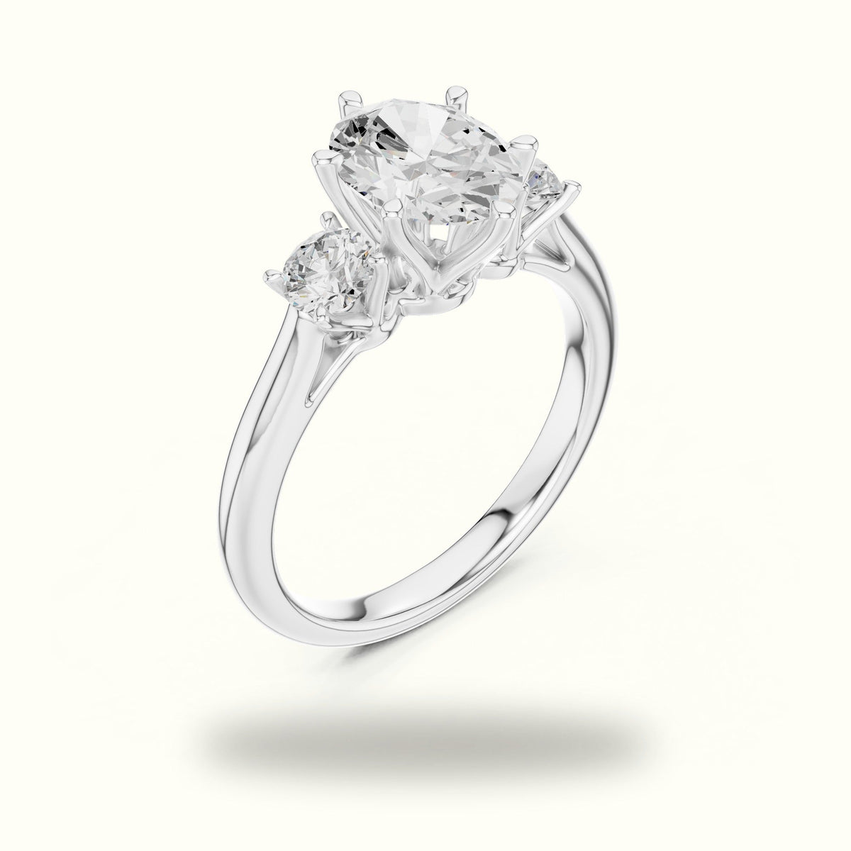 Oval Three-Stone Lab-Grown Diamond Ring — White gold, view 2 | Crystal N Cuts