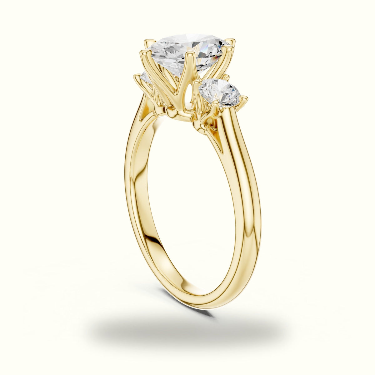 Oval Three-Stone Lab-Grown Diamond Ring — Yellow gold, view 1 | Crystal N Cuts