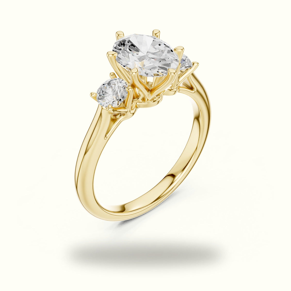 Oval Three-Stone Lab-Grown Diamond Ring — Yellow gold, view 2 | Crystal N Cuts