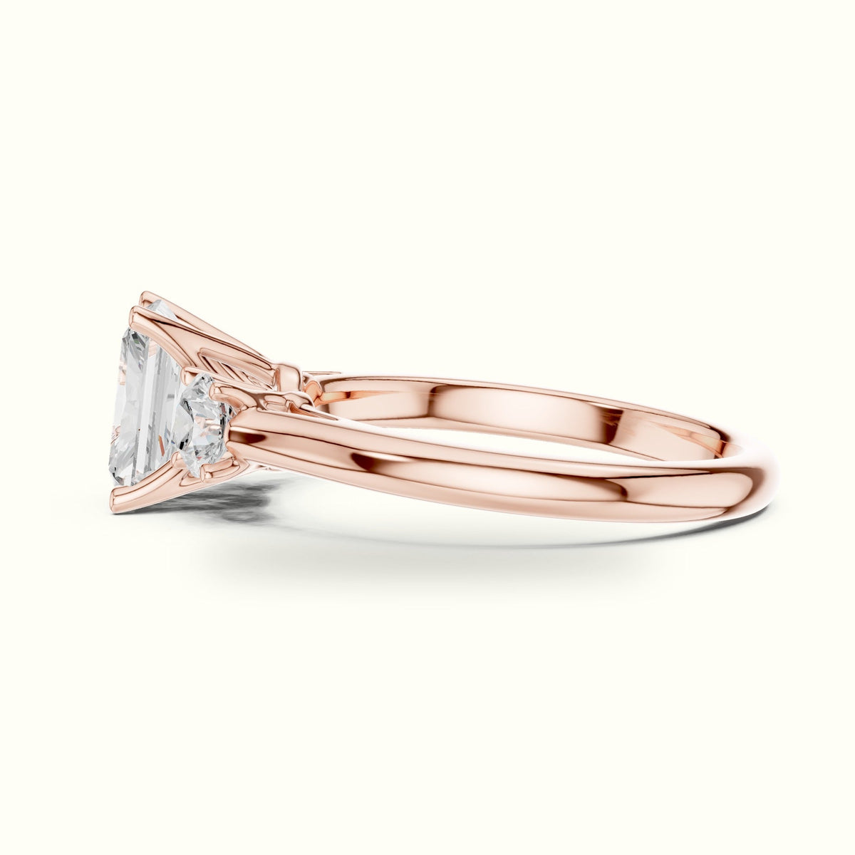 Radiant Three-Stone Lab-Grown Diamond Ring — Rose gold, view 3 | Crystal N Cuts