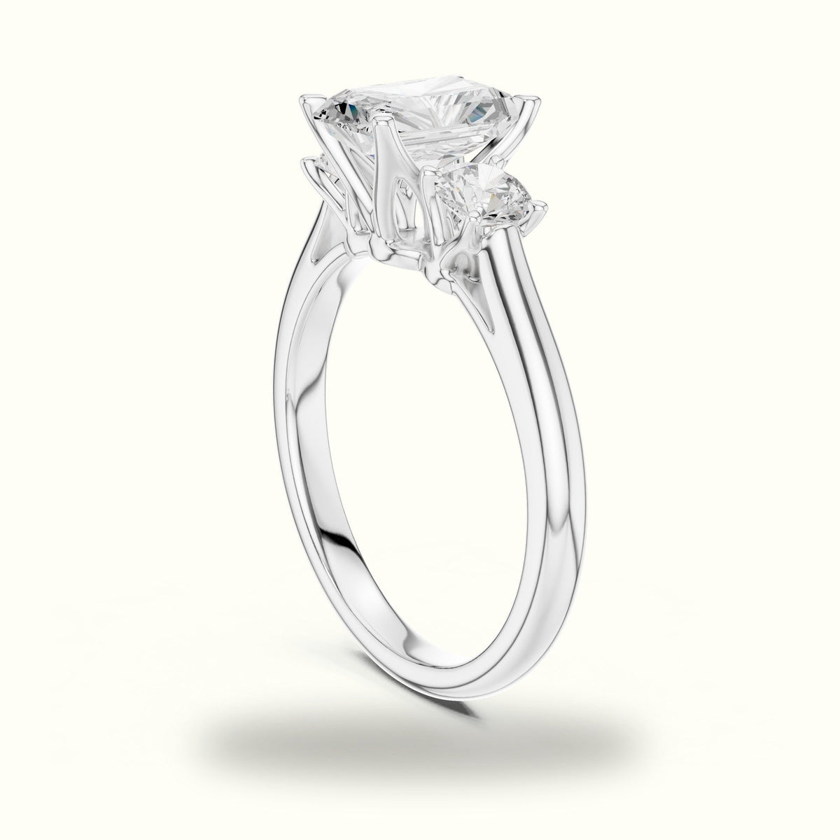 Radiant Three-Stone Lab-Grown Diamond Ring — White gold, view 1 | Crystal N Cuts