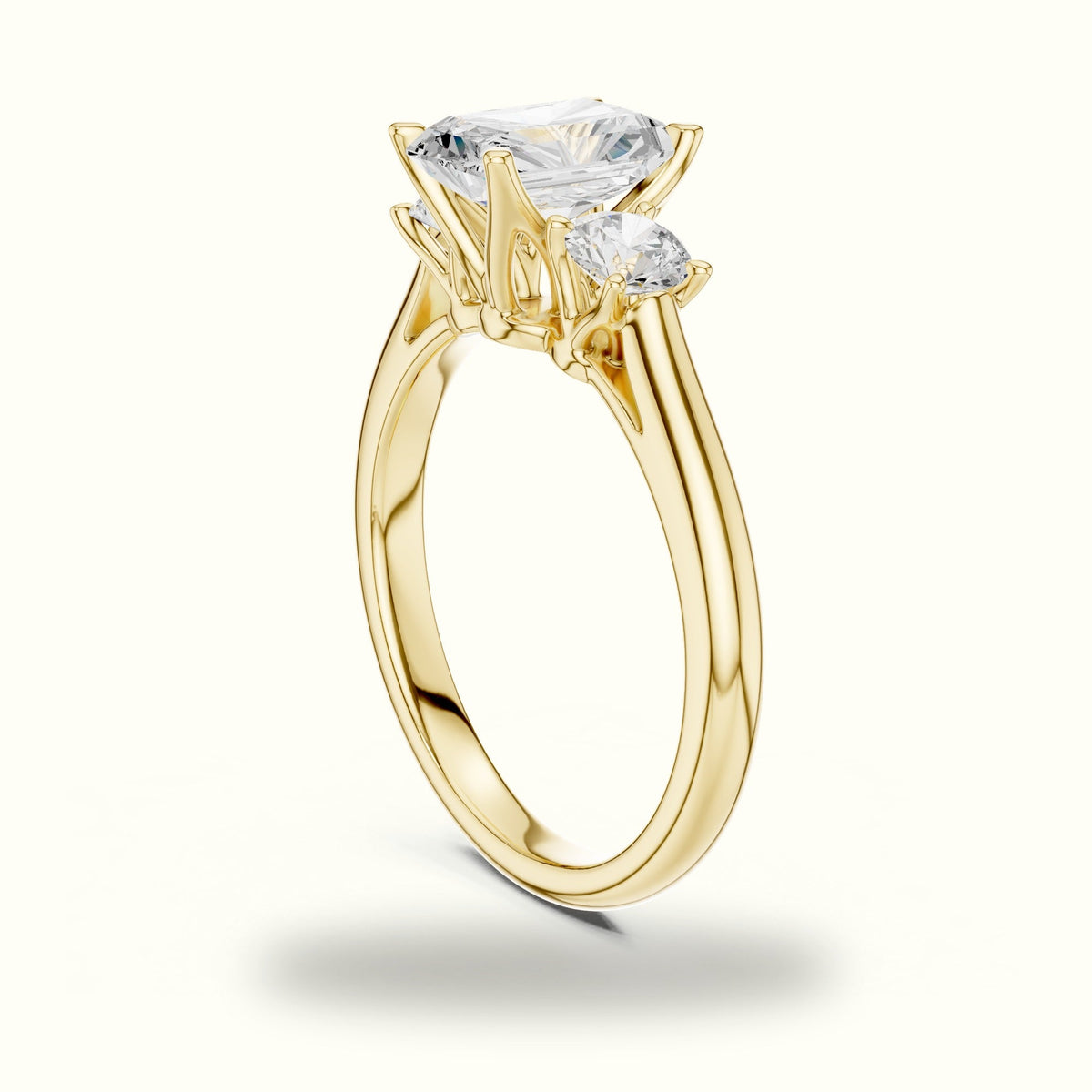 Radiant Three-Stone Lab-Grown Diamond Ring — Yellow gold, view 1 | Crystal N Cuts