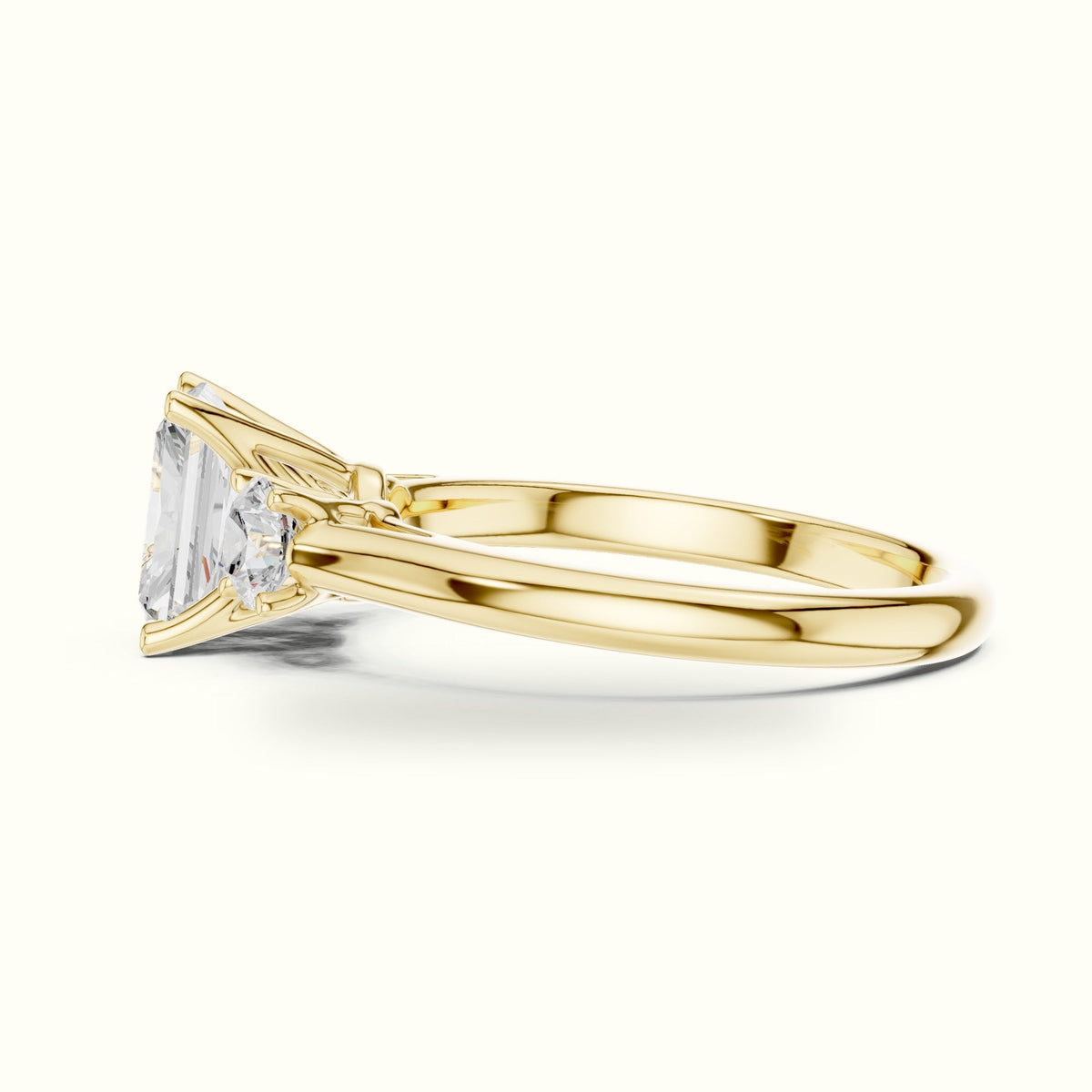 Radiant Three-Stone Lab-Grown Diamond Ring — Yellow gold, view 3 | Crystal N Cuts