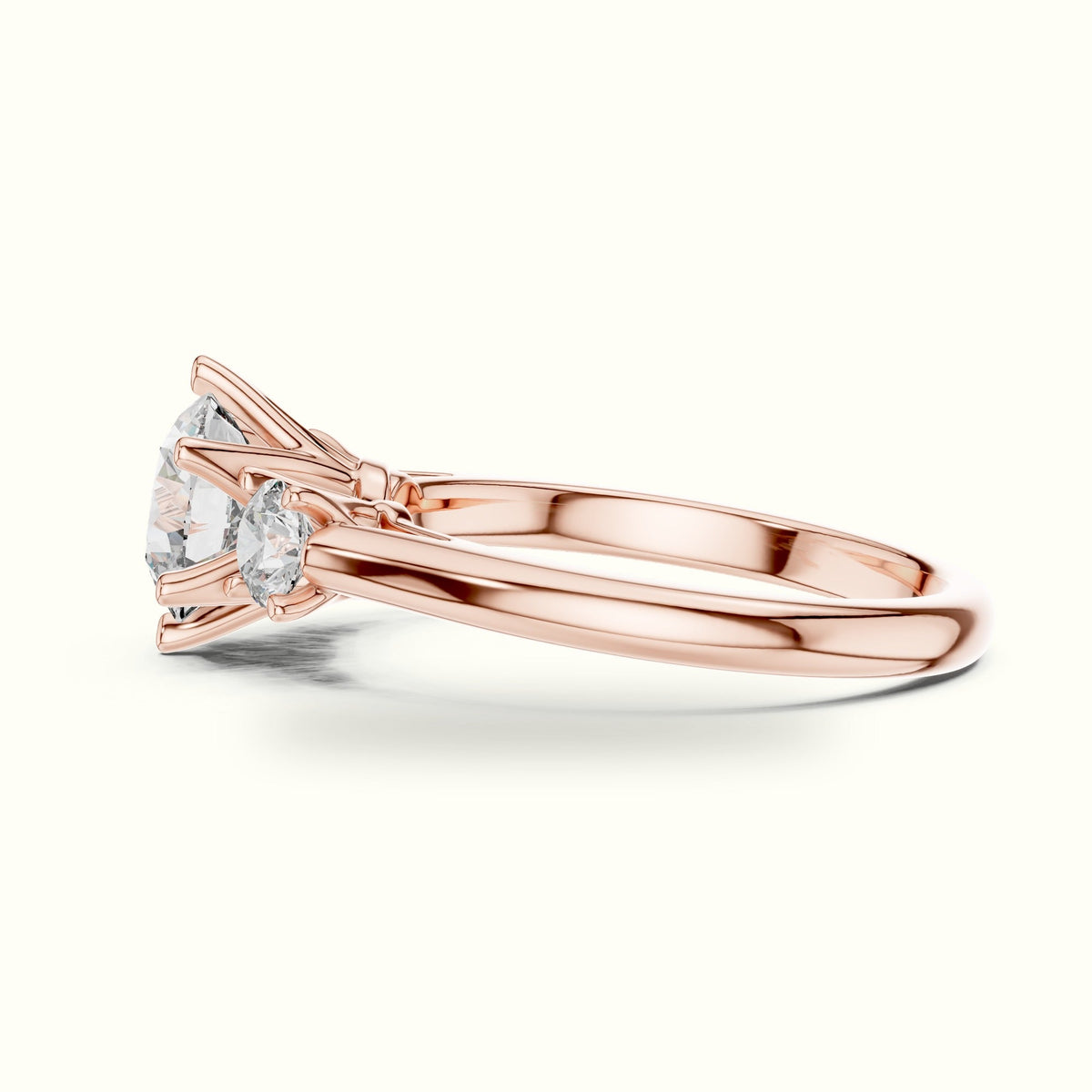 Round Three-Stone Lab-Grown Diamond Ring — Rose gold, view 3 | Crystal N Cuts