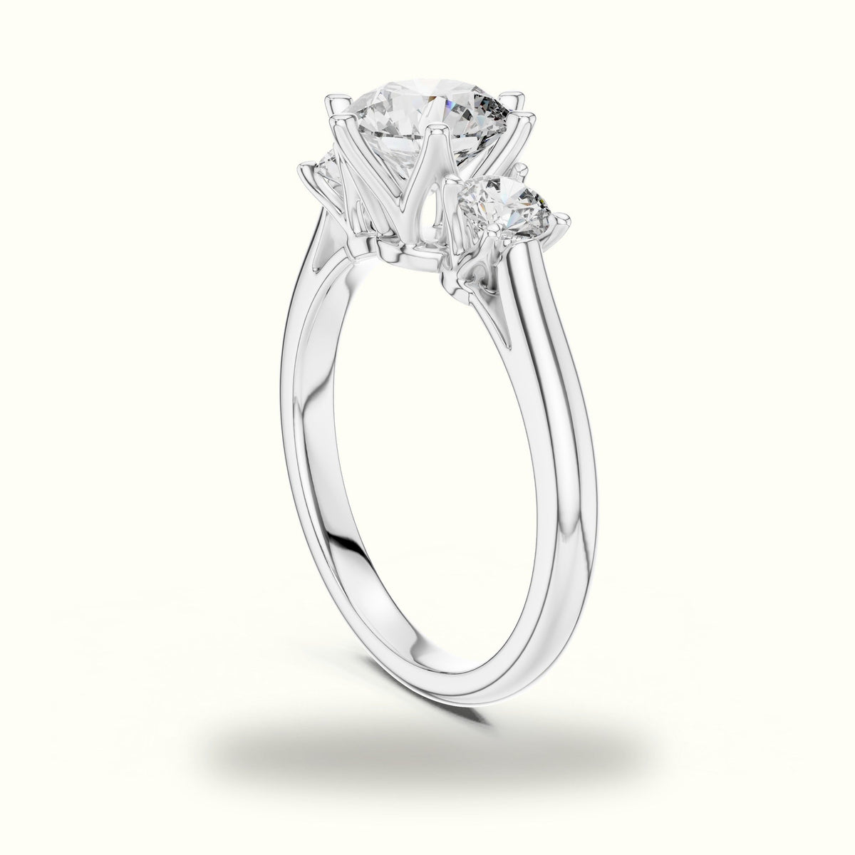 Round Three-Stone Lab-Grown Diamond Ring — White gold, view 1 | Crystal N Cuts
