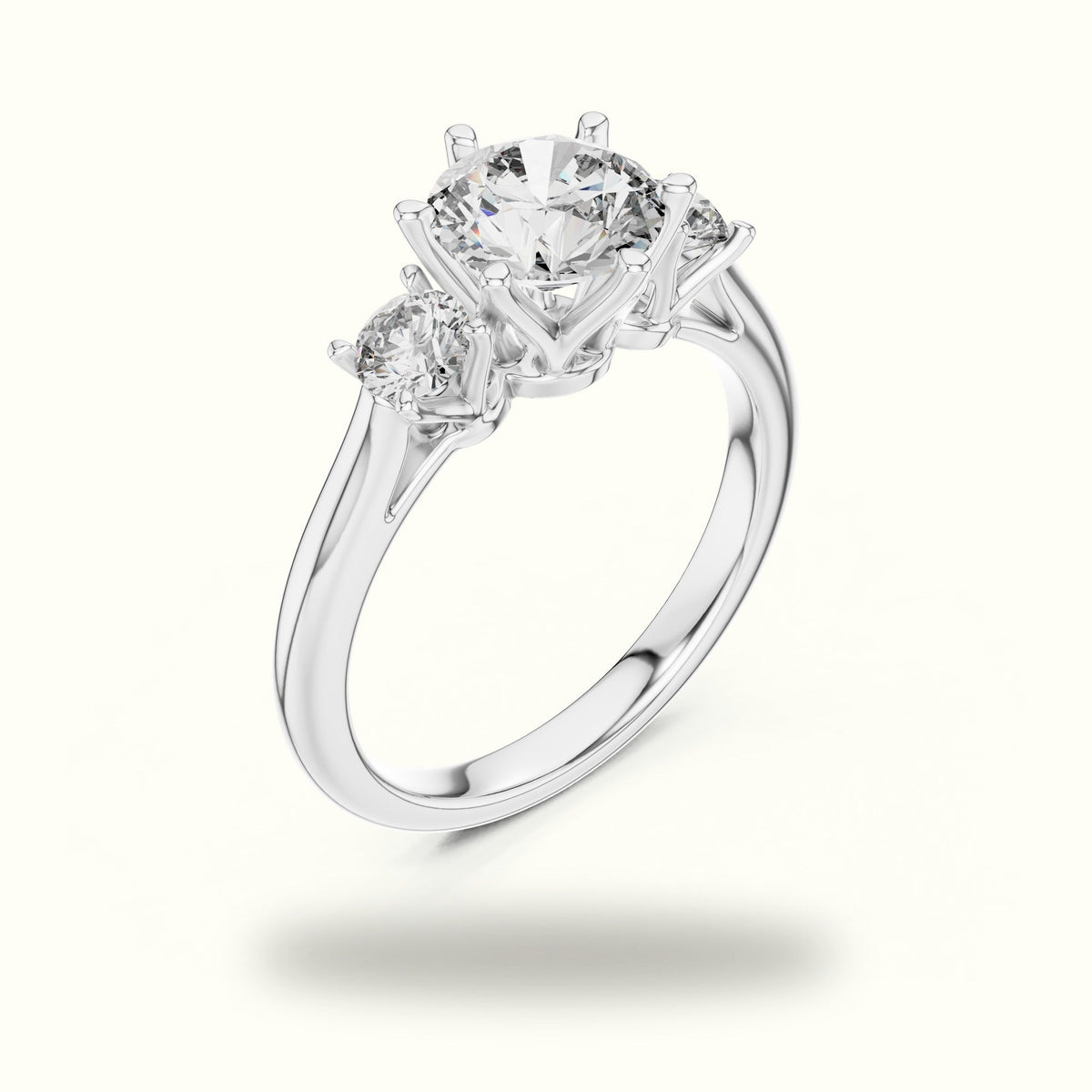 Round Three-Stone Lab-Grown Diamond Ring — White gold, view 2 | Crystal N Cuts