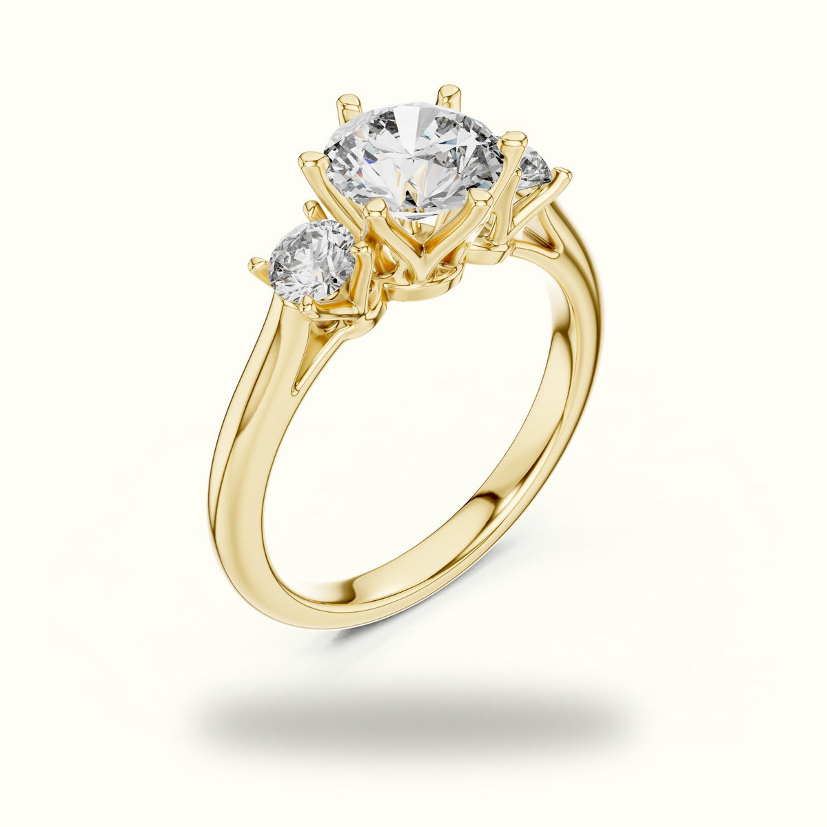 Round Three-Stone Lab-Grown Diamond Ring — Yellow gold, view 2 | Crystal N Cuts