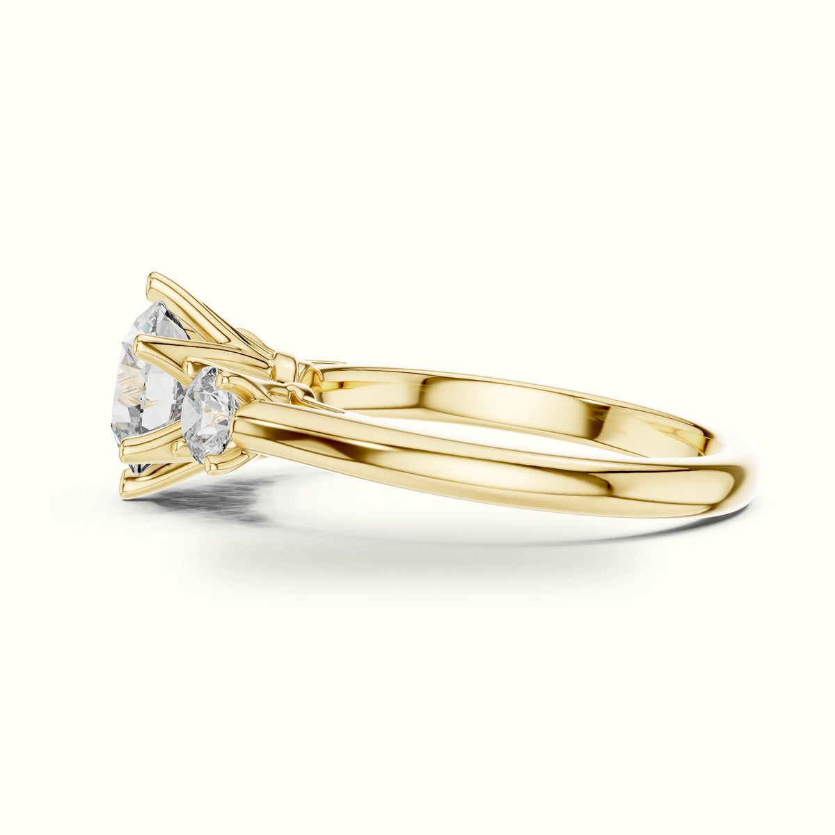 Round Three-Stone Lab-Grown Diamond Ring — Yellow gold, view 3 | Crystal N Cuts