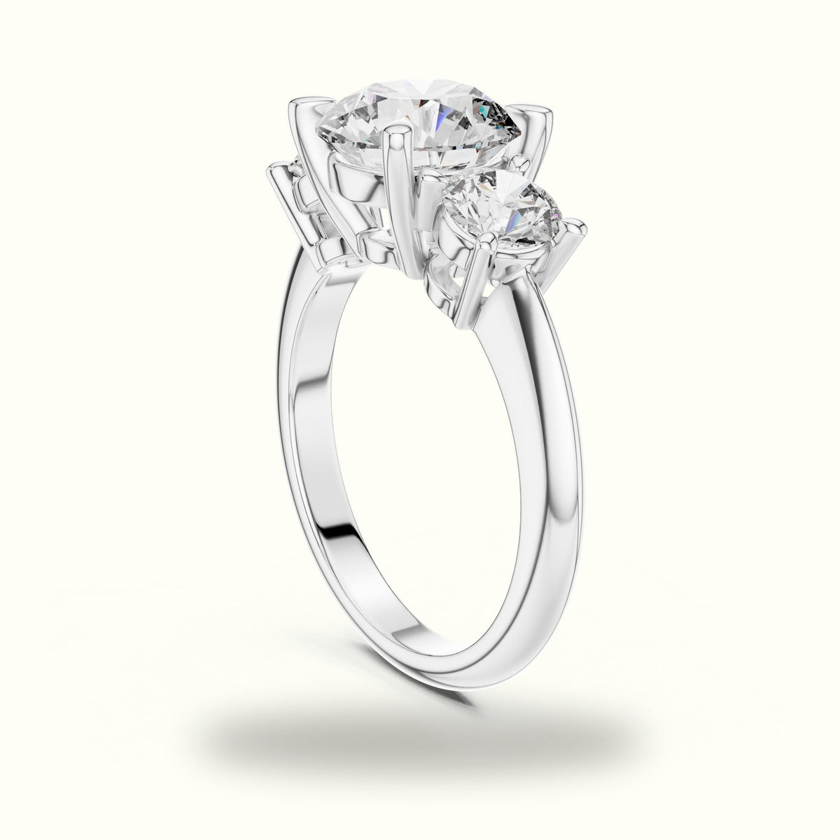 Round Claw Prongs Three-Stone Lab-Grown Diamond Ring — White gold, view 1 | Crystal N Cuts