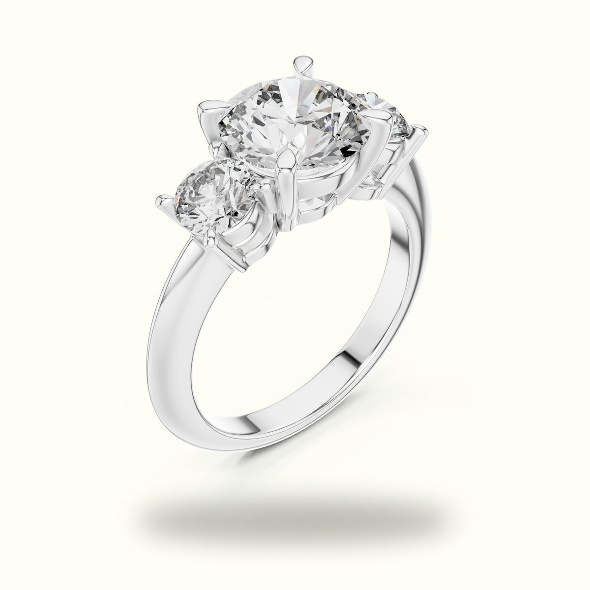 Round Claw Prongs Three-Stone Lab-Grown Diamond Ring — White gold, view 2 | Crystal N Cuts