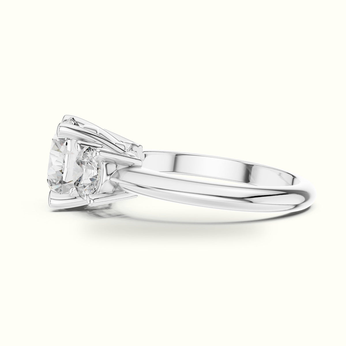 Round Claw Prongs Three-Stone Lab-Grown Diamond Ring — White gold, view 3 | Crystal N Cuts