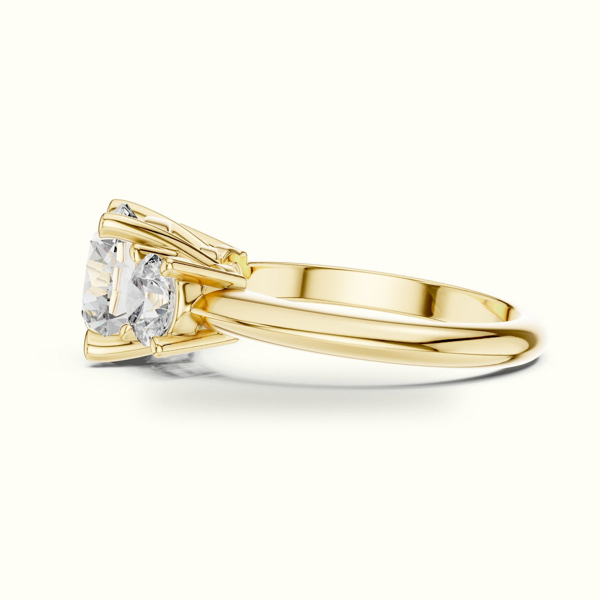 Round Claw Prongs Three-Stone Lab-Grown Diamond Ring — Yellow gold, view 3 | Crystal N Cuts