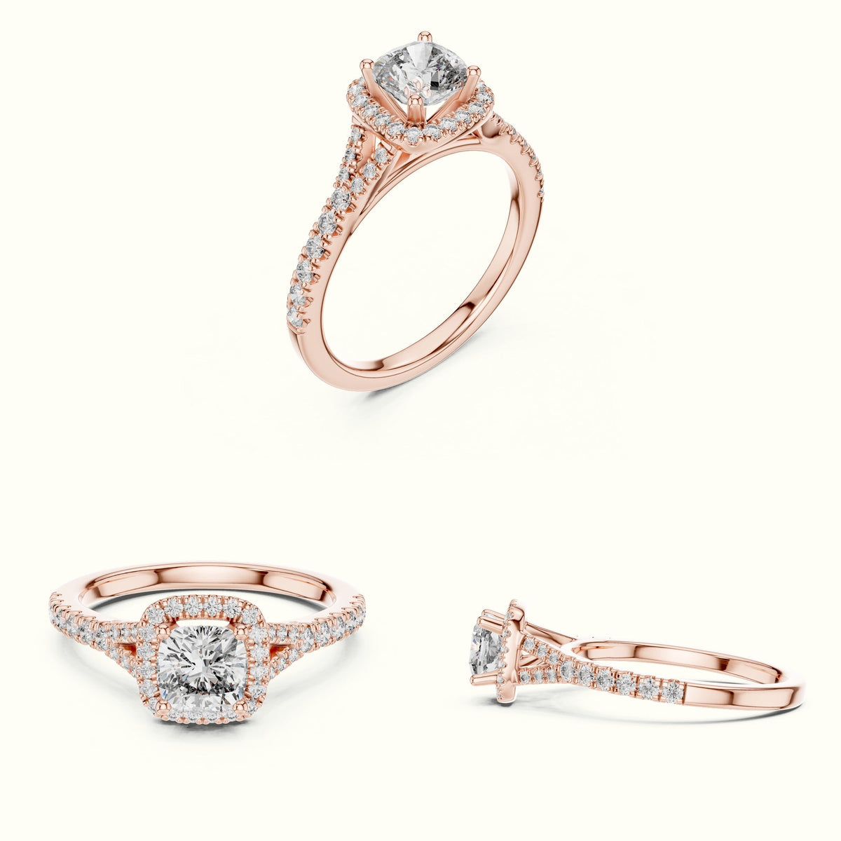 Cushion Halo Lab-Grown Diamond Ring — Rose gold, on the hand | Crystal N Cuts