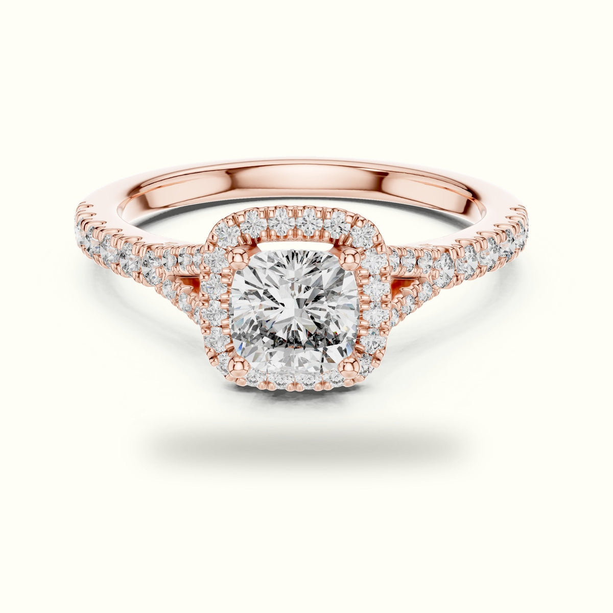 Cushion Halo Lab-Grown Diamond Ring — Rose gold, front view | Crystal N Cuts