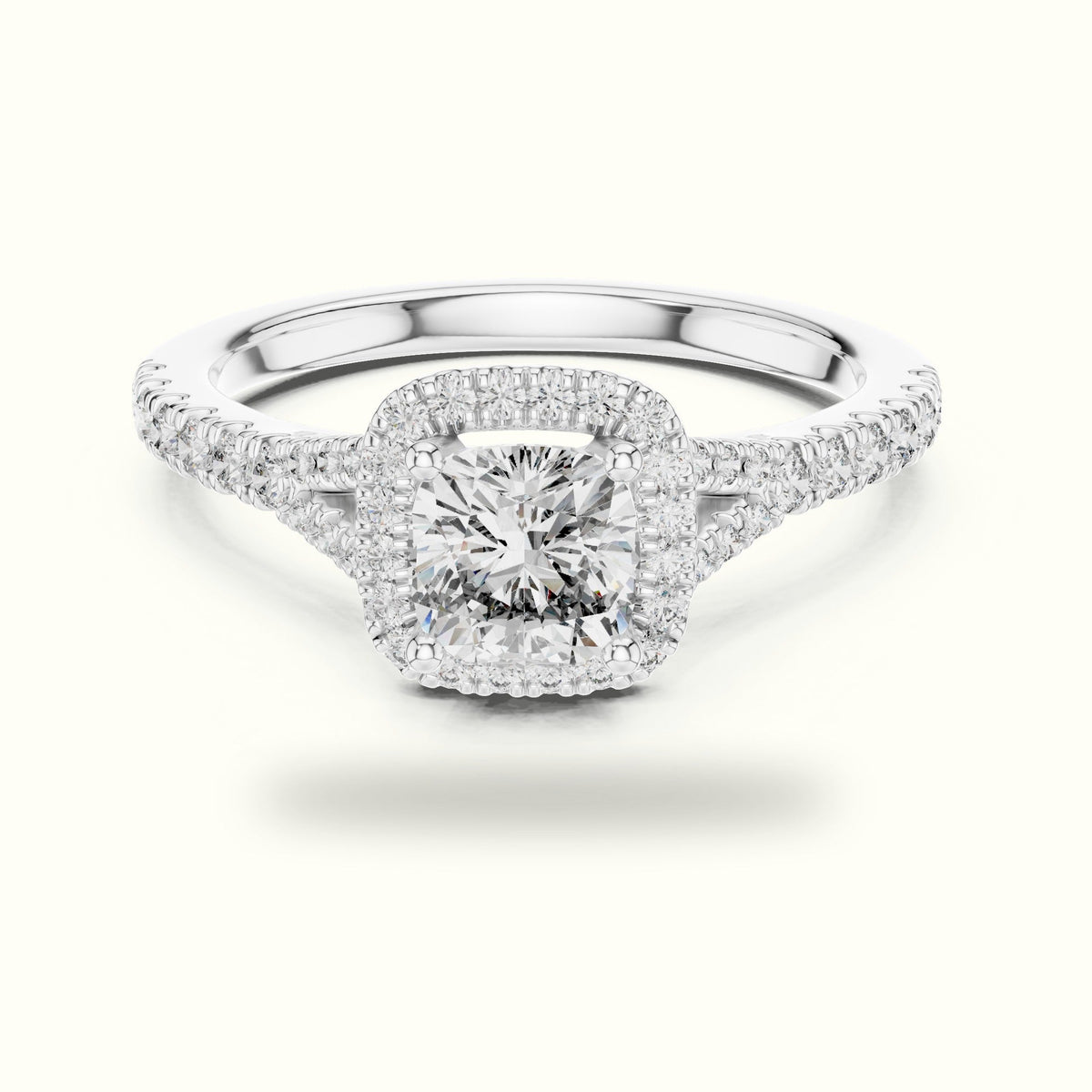 Cushion Halo Lab-Grown Diamond Ring — White gold, front view | Crystal N Cuts